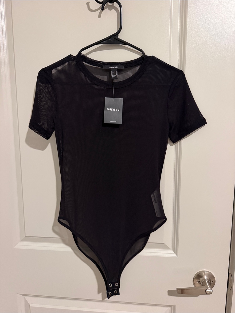 Forever 21 Black Sheer Short Sleeve Mesh Bodysuit